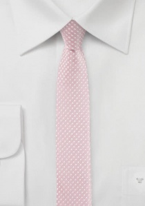 Cravate extra-slim rose clair à pois blanc