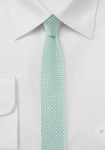 Cravate extra-slim vert d'eau à pois blanc