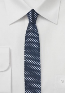 Cravate extra-slim bleu navy à pois blanc