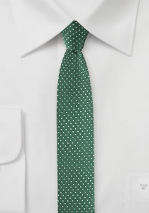 Cravate extra-slim vert sapin à pois blanc