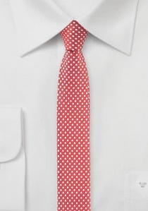 Cravate extra-slim rouge flamboyant à pois blanc