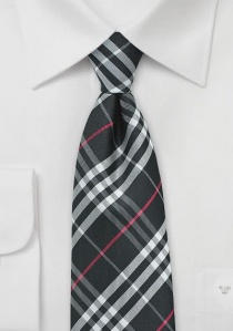 Cravate XXL écossaise noir blanc et rouge