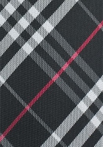 Cravate XXL écossaise noir blanc et rouge