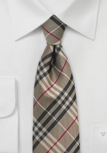 Cravate XXL écossaise beige noir et rouge