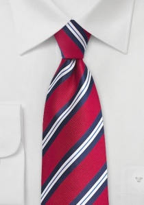 Cravate XXL rouge rayée bleu marine et blanc