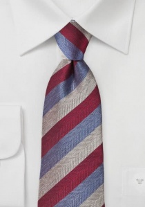 Cravate bleue grise et rouge cerise à rayures