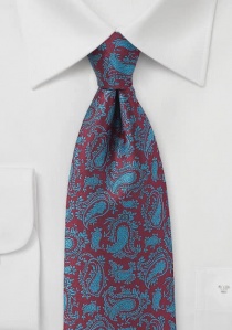 Cravate bordeaux bleu-vert motif paisley