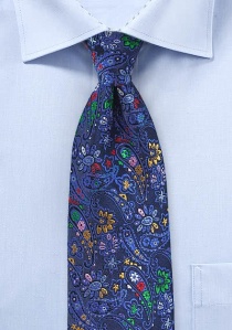 Cravate motif floral bleu royal