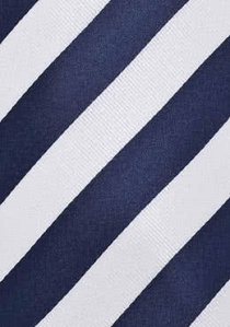 Cravate blanche à rayures bleues étroite
