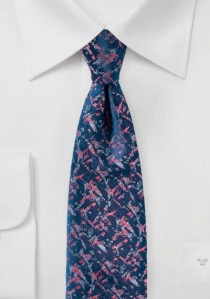 Cravate dessinée abstraite bleu foncé rose