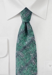 Cravate chinée motif paisley vert