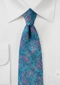 Cravate mouchetée motif paisley cyan