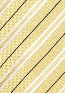 Cravate jaune pâle rayée blanc et noir