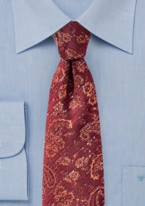 Cravate motif paisley rouge cerise saumon