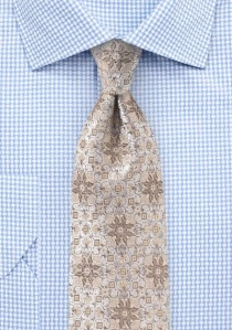 Cravate dessinée fleurs beige
