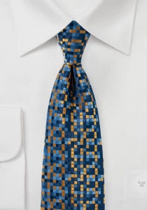 Cravate homme motif carreaux bleu nuit or clair