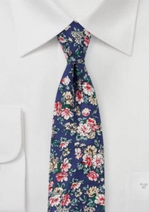 Cravate homme motif floral coton bleu foncé