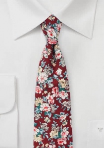 Cravate homme motif fleurs coton bordeaux