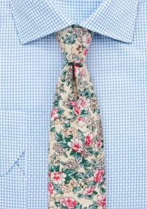 Cravate d'affaires motif fleuri coton écru