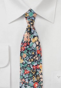 Cravate motif floral coton bleu marine