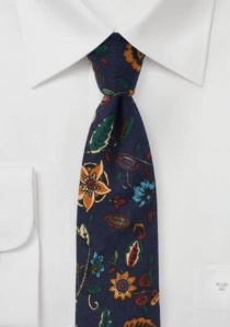 Cravate dessinée à fleurs bleu nuit