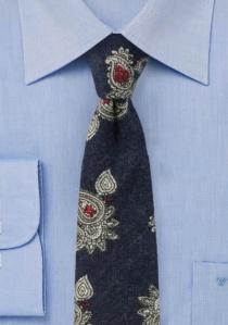 Cravate Paisley coton bleu marine