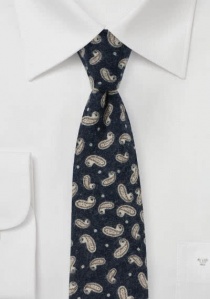 Cravate motif paisley coton bleu nuit