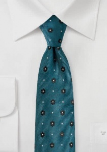 Cravate structurée fleurs bleu vert