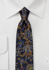 Cravate bleu marine à motifs de rinceaux