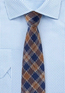 Cravate en laine bleu marron rugueux