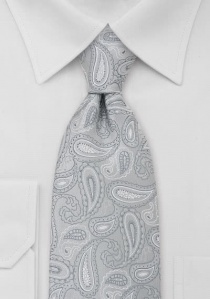 Cravate imprimé cachemire argent et blanc